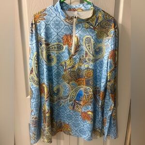 EUC ACEGOLFS Paisley Long Sleeve Shirt - Blue and Gold size XXXL